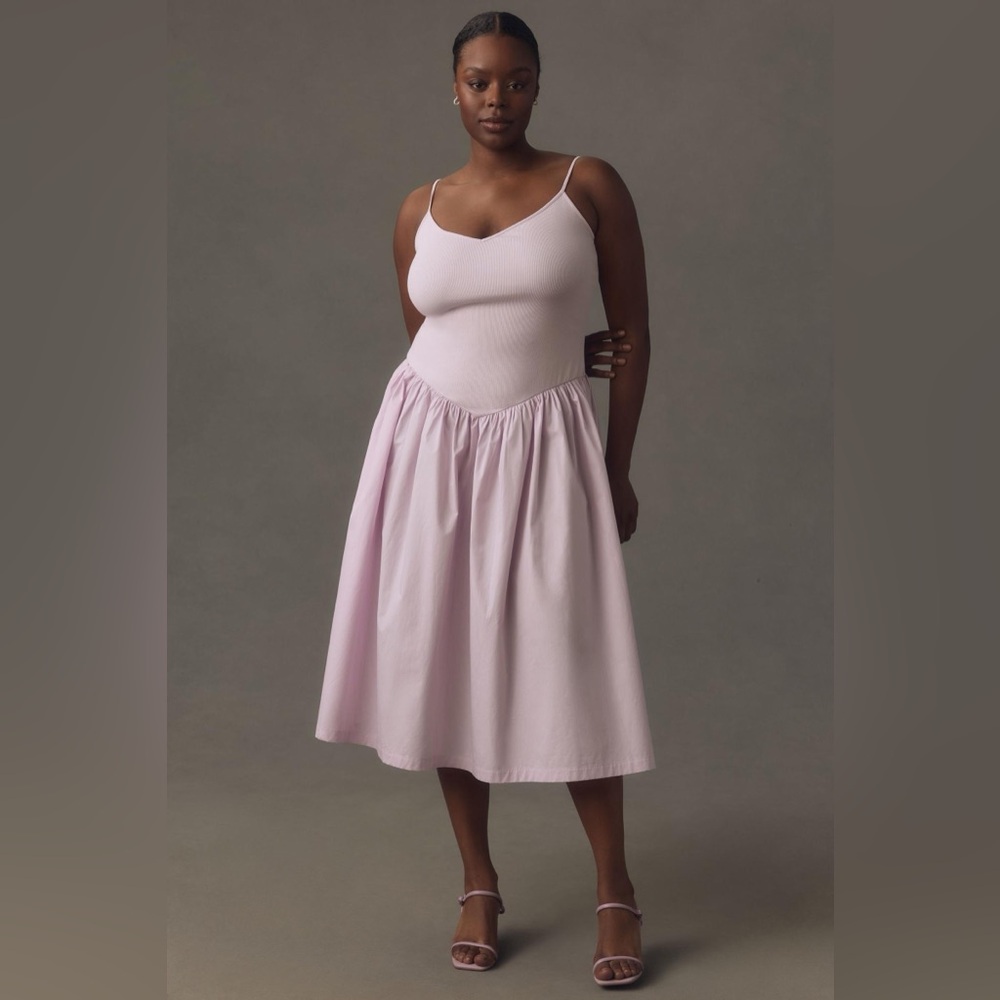 Maeve Sleeveless Ribbed Poplin Twofer Midi Dress
